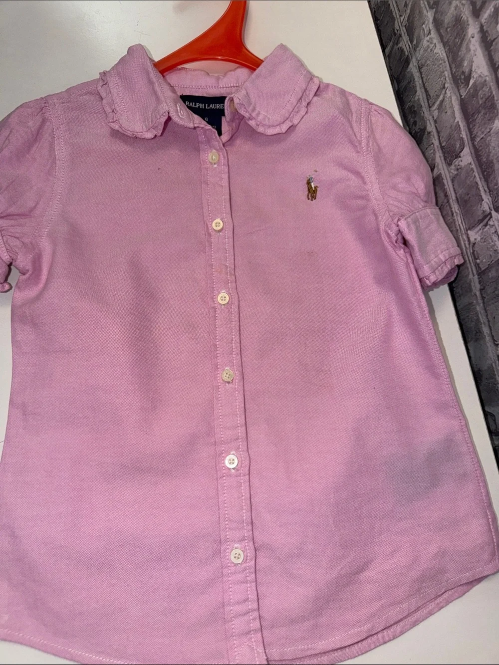 Girl's Ralph Lauren Light Pink Girls' Ruffle Collar Button-Down Shirt
